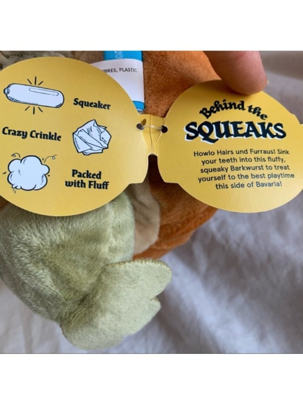Bark Dog Chew Toy Bratwurst Sauerkraut crinkle Large Pups Gift NWT - Picture 5 of 9